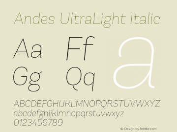 Andes UltraLight Italic Version 1.000 Font Sample