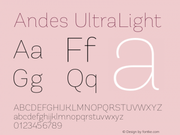Andes UltraLight Version 1.000 Font Sample
