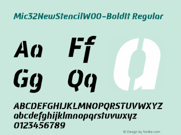 Mic32NewStencilW00-BoldIt Regular Version 2.00 Font Sample