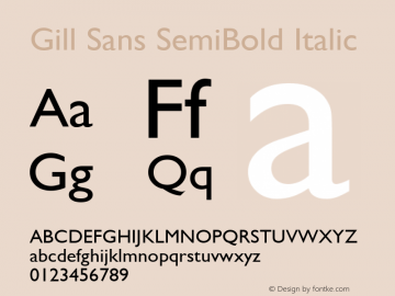 Gill Sans SemiBold Italic 9.0d7e8 Font Sample