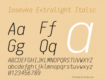 Iosevka Extralight Italic 1.4.1; ttfautohint (v1.4.1) Font Sample