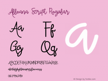 Alleana Script Regular Version 1.000 Font Sample