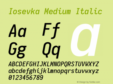 Iosevka Medium Italic 1.4.2; ttfautohint (v1.4.1)图片样张