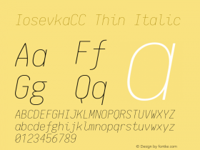 IosevkaCC Thin Italic 1.4.3; ttfautohint (v1.4.1) Font Sample