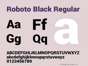 Roboto Black Regular Version 1.100141; 2013 Font Sample