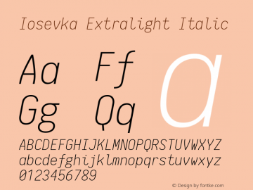 Iosevka Extralight Italic 1.5.0; ttfautohint (v1.4.1)图片样张