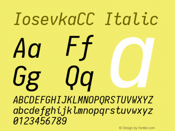 IosevkaCC Italic 1.5.0; ttfautohint (v1.4.1) Font Sample