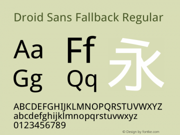 Droid Sans Fallback Regular Version 2.52a Font Sample