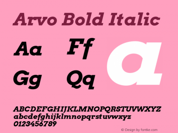 Arvo Bold Italic Version 2.001 2013 Font Sample
