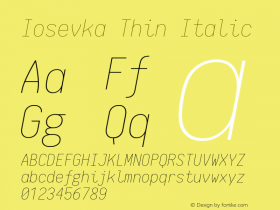 Iosevka Thin Italic 1.5.3; ttfautohint (v1.4.1) Font Sample