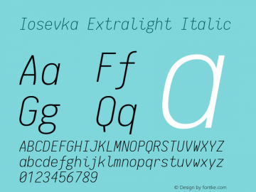 Iosevka Extralight Italic 1.5.4; ttfautohint (v1.4.1) Font Sample