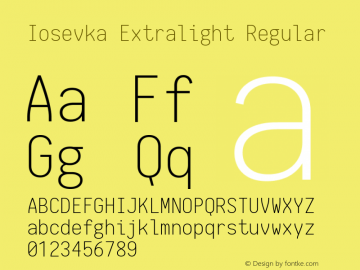 Iosevka Extralight Regular 1.6.0; ttfautohint (v1.4.1) Font Sample