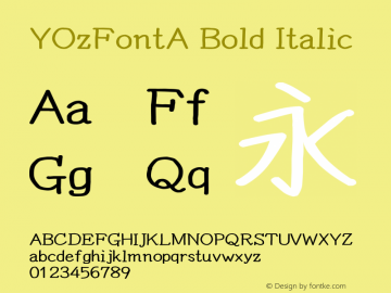 YOzFontA Bold Italic Version 13.11 Font Sample