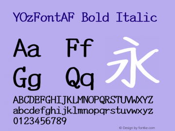 YOzFontAF Bold Italic Version 13.11 Font Sample