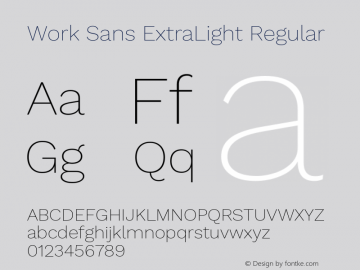 Work Sans ExtraLight Regular Version 1.500 Font Sample