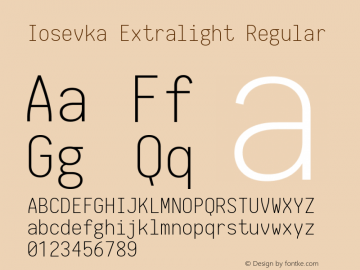 Iosevka Extralight Regular 1.6.1; ttfautohint (v1.4.1) Font Sample
