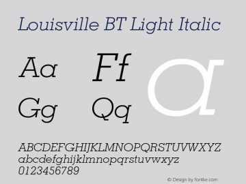 Louisville BT Light Italic mfgpctt-v1.52 Tuesday, January 26, 1993 9:25:23 am (EST) Font Sample