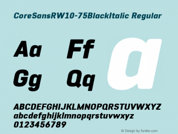 CoreSansRW10-75BlackItalic Regular Version 1.10 Font Sample