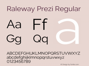 Raleway Prezi Regular Version 3.100;PS 003.100;hotconv 1.0.88;makeotf.lib2.5.64775 Font Sample