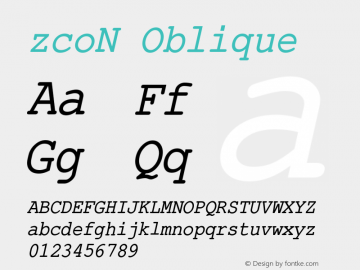 zcoN Oblique Version 1.00 Font Sample