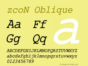 zcoN Oblique Version 1.00 Font Sample