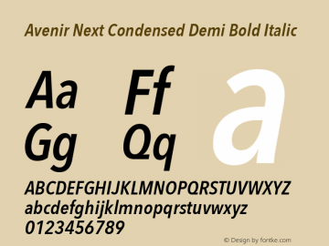 Avenir Next Condensed Demi Bold Italic 8.0d2e1 Font Sample