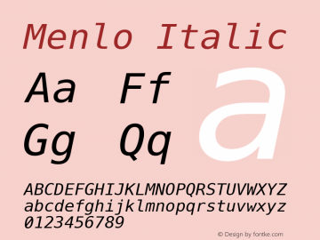 Menlo Italic 8.0d1e1 Font Sample