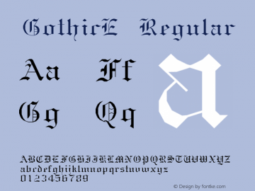 GothicE Regular Macromedia Fontographer 4.1.3 4/15/97 Font Sample
