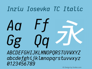 Inziu Iosevka TC Italic Version 1.6.2 Font Sample