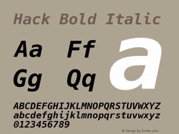 Hack Bold Italic Version 2.019; ttfautohint (v1.4.1) -l 4 -r 80 -G 350 -x 0 -H 265 -D latn -f latn -w G -W -t -X 