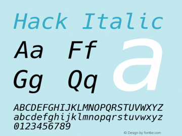 Hack Italic Version 2.019; ttfautohint (v1.4.1) -l 4 -r 80 -G 350 -x 0 -H 145 -D latn -f latn -w G -W -t -X 