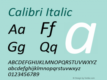 Calibri Italic Version 1.00 Font Sample