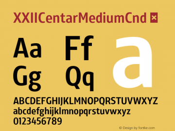 XXIICentarMediumCnd ☞ Version 1.002;com.myfonts.easy.doubletwo.xxii-centar.med-cnd.wfkit2.version.4ef7 Font Sample