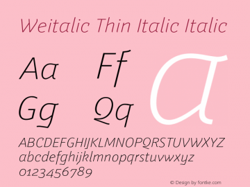 Weitalic Thin Italic Italic Version 1.000;PS 1.0;hotconv 1.0.72;makeotf.lib2.5.5900 DEVELOPMENT Font Sample