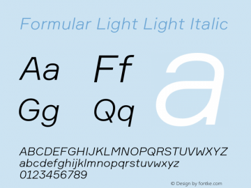 Formular Light Light Italic Version 1.001 Font Sample
