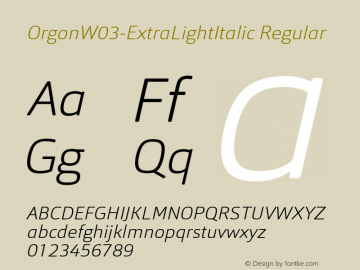 OrgonW03-ExtraLightItalic Regular Version 1.00 Font Sample