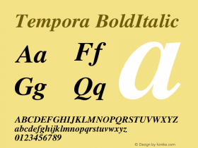 Tempora BoldItalic Version 1.0 Font Sample