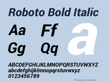 Roboto Bold Italic Version 1.100141; 2013 Font Sample