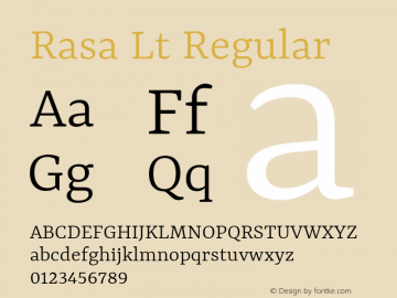 Rasa Lt Regular Version 1.000;PS 1.000;hotconv 1.0.88;makeotf.lib2.5.647800; ttfautohint (v1.3.34-f4db) Font Sample