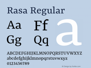 Rasa Regular Version 1.000;PS 1.0;hotconv 1.0.88;makeotf.lib2.5.647800 Font Sample