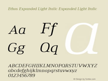 Ethos Expanded Light Italic Expanded Light Italic Version 1.003 Font Sample