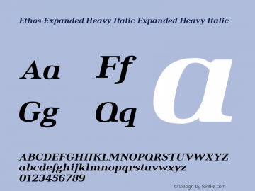 Ethos Expanded Heavy Italic Expanded Heavy Italic Version 1.003 Font Sample