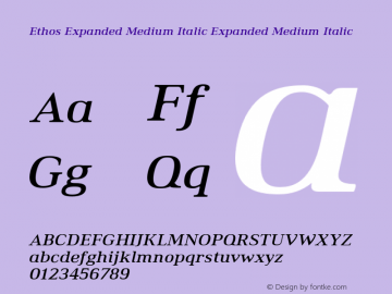 Ethos Expanded Medium Italic Expanded Medium Italic Version 1.003 Font Sample