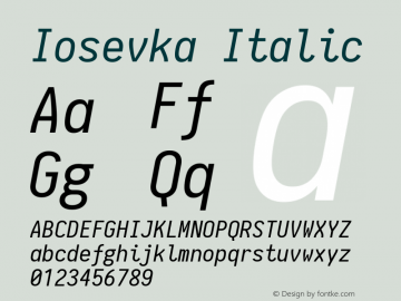 Iosevka Italic 1.7.4; ttfautohint (v1.5) Font Sample