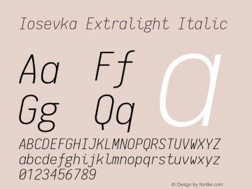 Iosevka Extralight Italic 1.7.4; ttfautohint (v1.5)图片样张