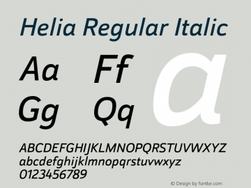 Helia Regular Italic Version 1.000; initial release Font Sample