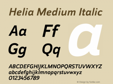 Helia Medium Italic Version 1.000; initial release Font Sample