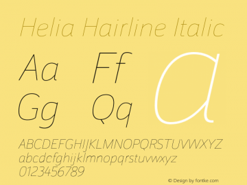 Helia Hairline Italic Version 1.000; initial release Font Sample