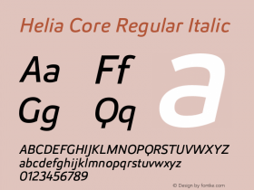 Helia Core Regular Italic Version 1.000; initial release Font Sample