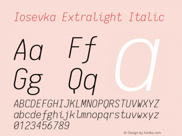 Iosevka Extralight Italic 1.7.5; ttfautohint (v1.5)图片样张
